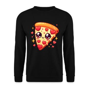 Kawaii Pizza Liebe Herzhafter Genuss Valentinstag - Unisex Pullover - Schwarz - Vorne - Alina (178cm) & Michal (187cm)