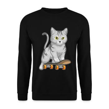 Katze Skater Skateboard Sport - Unisex Pullover - Schwarz - Vorne - Alina (178cm) & Michal (187cm)