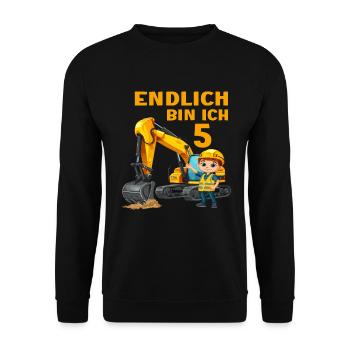 5 Geburtstag Bagger Baggern Baggerfahrer 5 Jahre - Unisex Pullover - Schwarz - Vorne - Alina (178cm) & Michal (187cm)
