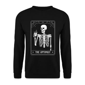Funny Tarot Card Skeleton Coffee Optimist - Unisex Sweatshirt - black - Front - Alina (178cm) & Michal (187cm)
