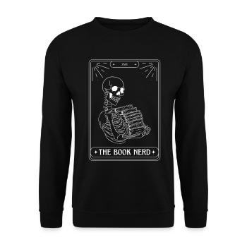 Funny Tarot Card Skeleton Books Reading Book Nerd - Unisex Sweatshirt - black - Front - Alina (178cm) & Michal (187cm)