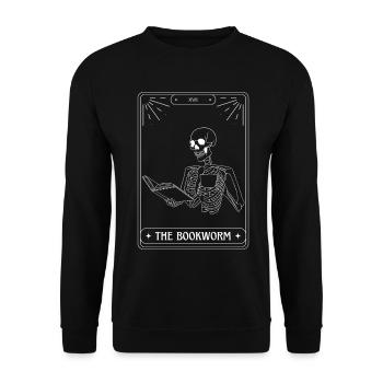 Funny Tarot Card Skeleton Books Reading Bookworm - Unisex Sweatshirt - black - Front - Alina (178cm) & Michal (187cm)