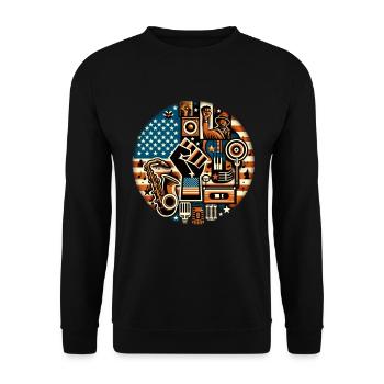 Black Music Power Faust Musik Retro - Unisex Pullover - Schwarz - Vorne - Alina (178cm) & Michal (187cm)