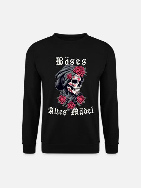 Böses Altes Mädel Schädel Rosen Totenkopf Skelett - Unisex Pullover - Schwarz