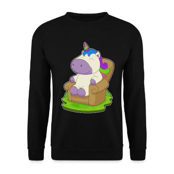 Einhorn Sessel - Unisex Pullover - Schwarz - Vorne - Alina (178cm) & Michal (187cm)