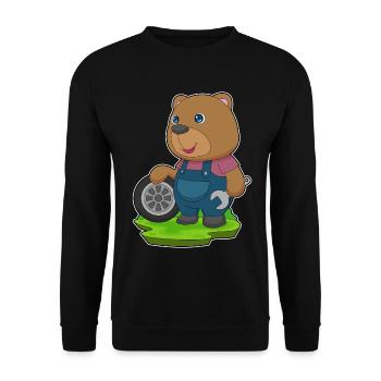 Bär Automechaniker Autoreifen Autowerkstatt - Unisex Pullover - Schwarz - Vorne - Alina (178cm) & Michal (187cm)