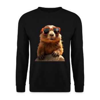Murmeltier mit Sonnenbrille Nagetier Erdhörnchen - Unisex Pullover - Schwarz - Vorne - Alina (178cm) & Michal (187cm)