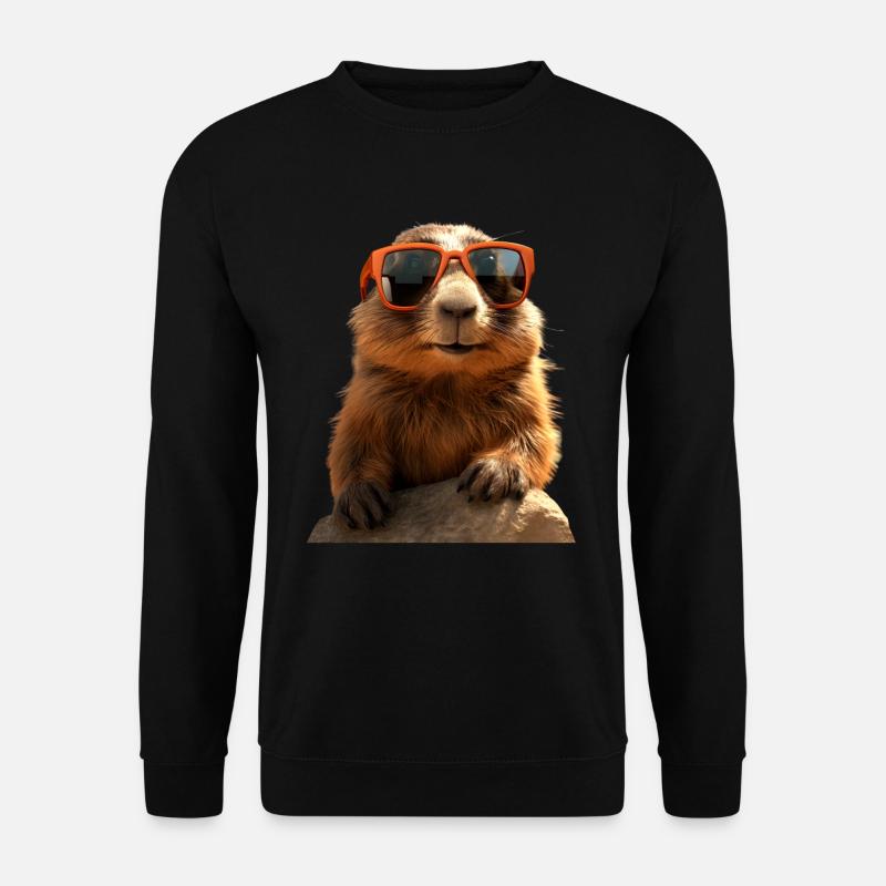 Murmeltier mit Sonnenbrille Nagetier Erdhörnchen - Unisex Pullover - Schwarz