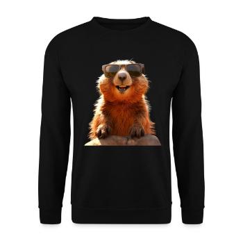 Murmeltier mit Sonnenbrille Nagetier Erdhörnchen - Unisex Pullover - Schwarz - Vorne - Alina (178cm) & Michal (187cm)
