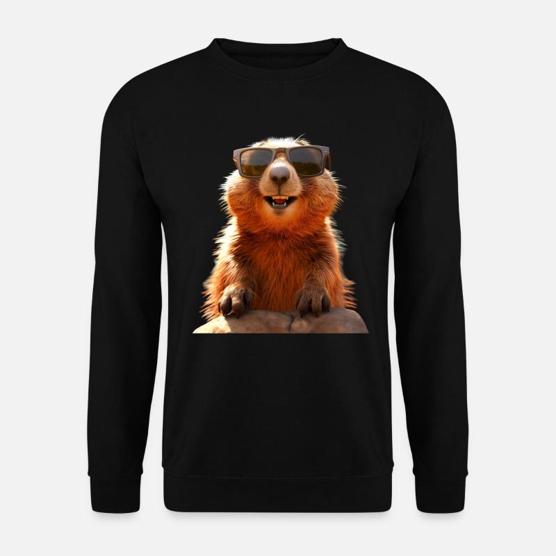 Murmeltier mit Sonnenbrille Nagetier Erdhörnchen - Unisex Pullover - Schwarz