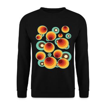 50er 60er Retro Muster Kreis Stilmuster - Unisex Pullover - Schwarz - Vorne - Alina (178cm) & Michal (187cm)