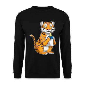 Tiger Baby Bottle Milk - Unisex Sweatshirt - black - Front - Alina (178cm) & Michal (187cm)