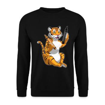 Tiger Schüler Wachsmalstifte Schule - Unisex Pullover - Schwarz - Vorne - Alina (178cm) & Michal (187cm)