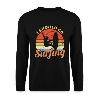 Wellenreiter Witz - Unisex Pullover - Schwarz - Vorne - Alina (178cm) & Michal (187cm)