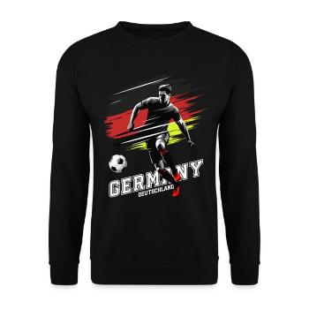 Fußball Deutschland Flagge Fahne Spieler Grunge - Unisex Pullover - Schwarz - Vorne - Alina (178cm) & Michal (187cm)