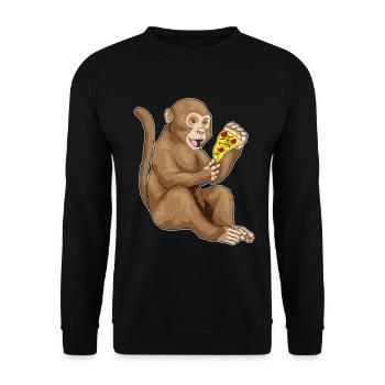 Affe Pizza - Unisex Pullover - Schwarz - Vorne - Alina (178cm) & Michal (187cm)