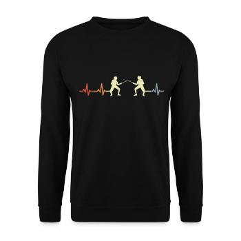 Vintage Fechten Herzklopfen - Unisex Pullover - Schwarz - Vorne - Alina (178cm) & Michal (187cm)