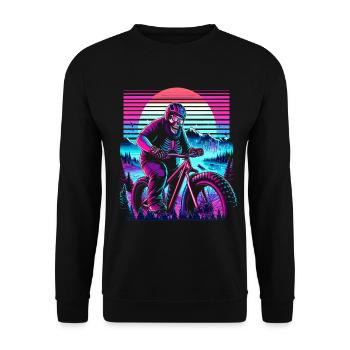 Synthwave Skelett Biker Fatbike Retro Sunset - Unisex Pullover - Schwarz - Vorne - Alina (178cm) & Michal (187cm)