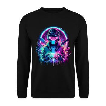 Neon Cyber Controller - Retro Gaming Power - Unisex Pullover - Schwarz - Vorne - Alina (178cm) & Michal (187cm)