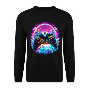 Synthwave Gamer Controller Fantasy Retro Gaming - Unisex Sweatshirt - black - Front - Alina (178cm) & Michal (187cm)