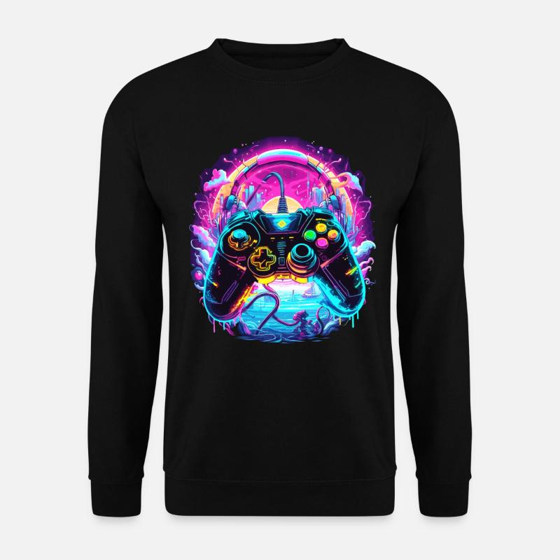 Synthwave Gamer Controller Fantasie Retro Gaming - Unisex Pullover - Schwarz
