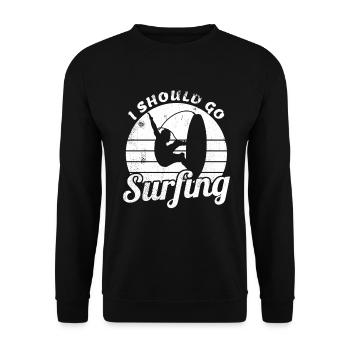 Ich sollte surfen gehen - Unisex Pullover - Schwarz - Vorne - Alina (178cm) & Michal (187cm)