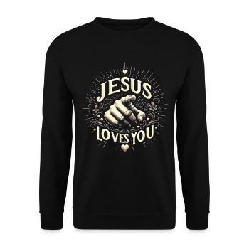 Jésus t’aime – motif de la main - Sweat-shirt Unisexe - noir - Devant - Alina (178cm) & Michal (187cm)