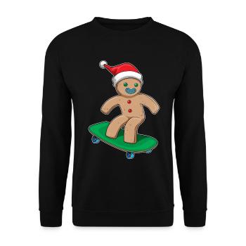 Lebkuchenmann Weihnachten Skateboard - Unisex Pullover - Schwarz - Vorne - Alina (178cm) & Michal (187cm)