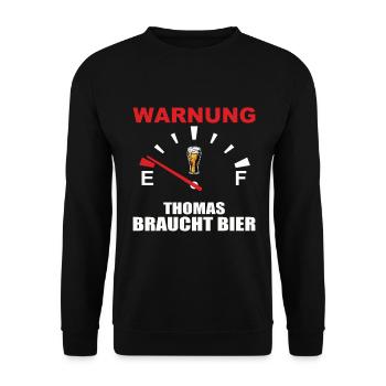 Humorvolles Bierwarnungs-Design - Unisex Pullover - Schwarz - Vorne - Alina (178cm) & Michal (187cm)