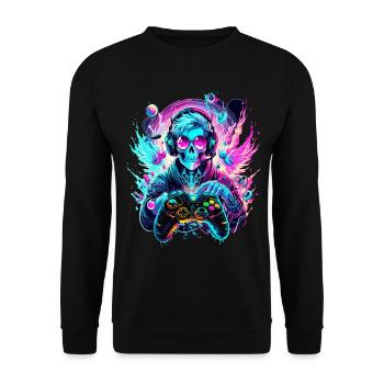 Synthwave Skull Gaming Controller Art - Unisex Sweatshirt - black - Front - Alina (178cm) & Michal (187cm)
