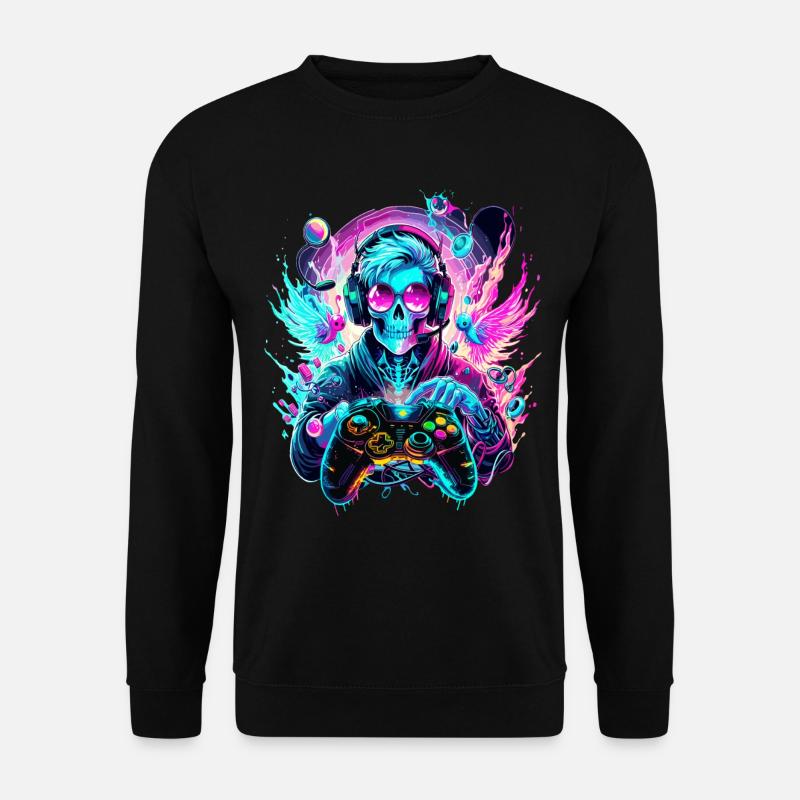 Synthwave Skull Gaming Controller Art - Unisex Sweatshirt - black