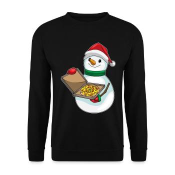 Schneemann Weihnachten Pizza - Unisex Pullover - Schwarz - Vorne - Alina (178cm) & Michal (187cm)