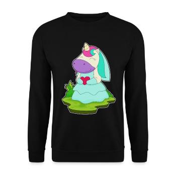 Einhorn Braut Herz Hochzeit - Unisex Pullover - Schwarz - Vorne - Alina (178cm) & Michal (187cm)