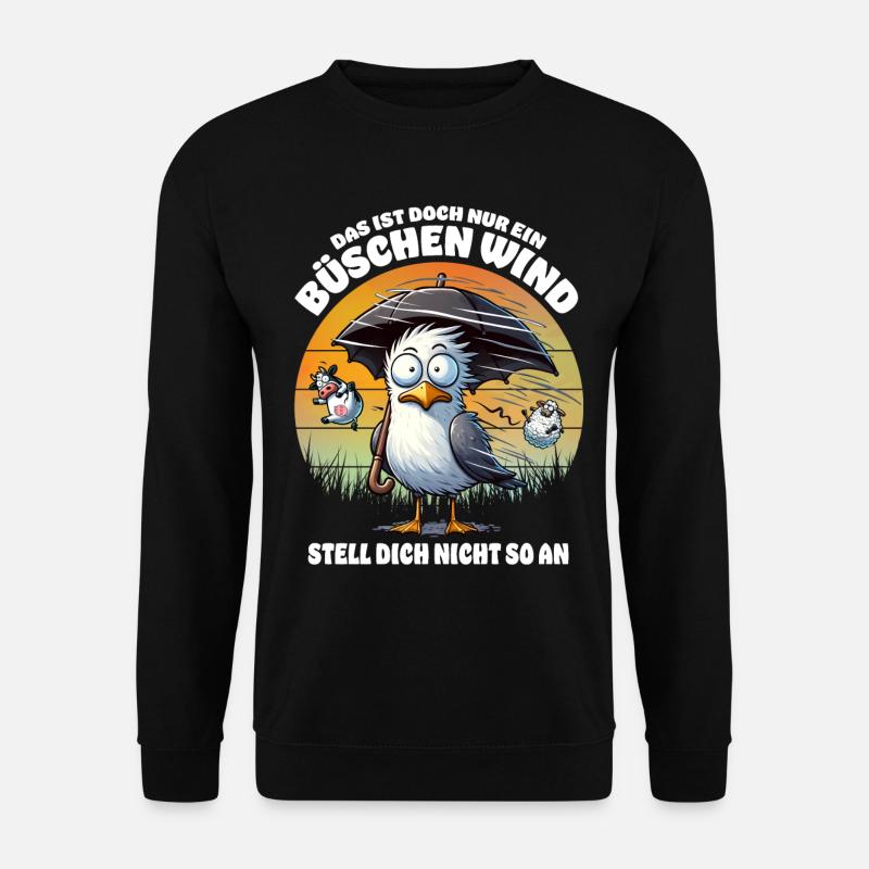 Lustige Möwe im Sturm Lustiger Spruch Büschen Wind - Unisex Pullover - Schwarz