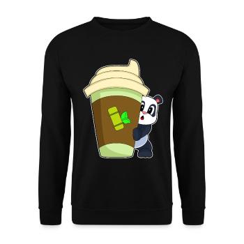 Panda Coffee to go Mug - Unisex Sweatshirt - black - Front - Alina (178cm) & Michal (187cm)