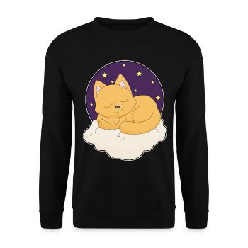 Katze Schlafen Wolken  - Unisex Pullover - Schwarz - Vorne - Alina (178cm) & Michal (187cm)