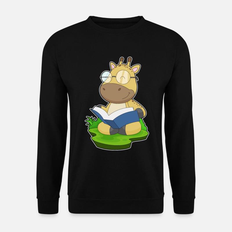 Giraffe Nerd Buch Brille - Unisex Pullover - Schwarz
