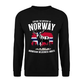 Norwegen Abenteuer: Elch und norwegische Flagge - Unisex Pullover - Schwarz - Vorne - Alina (178cm) & Michal (187cm)