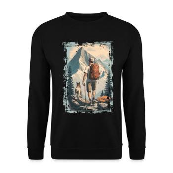 Hikers in the mountains with a dog | Illustration - Unisex Sweatshirt - black - Front - Alina (178cm) & Michal (187cm)