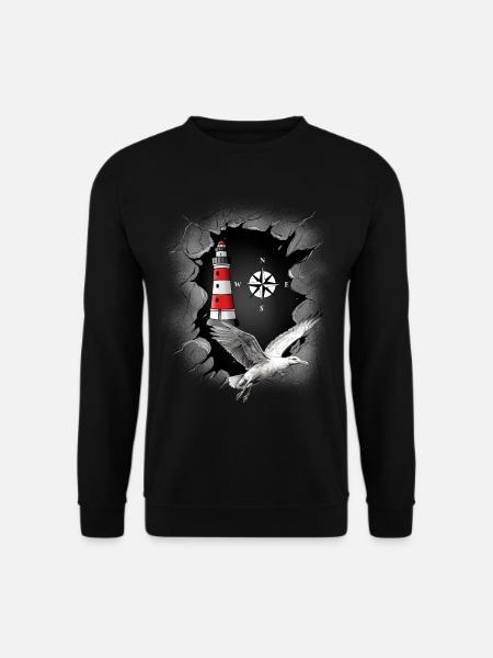 Möwe Leuchtturm Kompass maritim Ahoi - Unisex Pullover - Schwarz