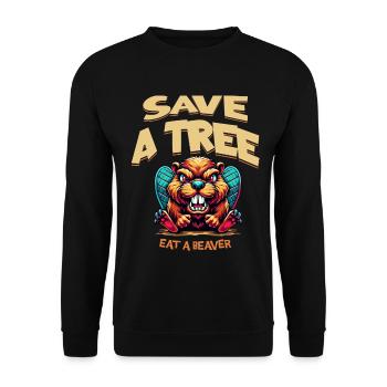 save a tree eat a beaver lustig - Unisex Sweatshirt - black - Front - Alina (178cm) & Michal (187cm)