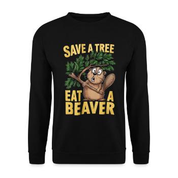 save a tree eat a beaverl lustig - Unisex Sweatshirt - black - Front - Alina (178cm) & Michal (187cm)