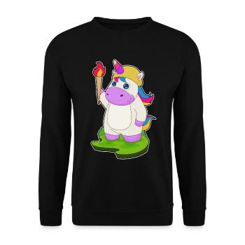 Einhorn Fackel - Unisex Pullover - Schwarz - Vorne - Alina (178cm) & Michal (187cm)