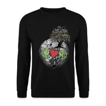 Planet Peace Herz Natur Weltfrieden Klima - Unisex Pullover - Schwarz - Vorne - Alina (178cm) & Michal (187cm)