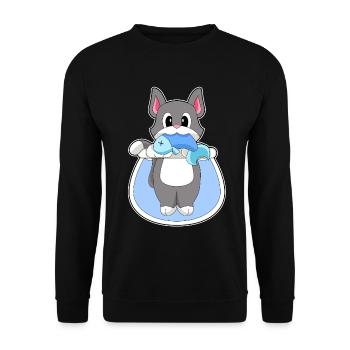 Katze Fisch - Unisex Pullover - Schwarz - Vorne - Alina (178cm) & Michal (187cm)