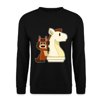 Pferd Schachfigur Springer Schach - Unisex Pullover - Schwarz - Vorne - Alina (178cm) & Michal (187cm)