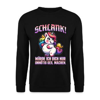 Slim & self-confident: Ironic statement - Unisex Sweatshirt - black - Front - Alina (178cm) & Michal (187cm)