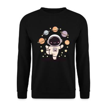 Vintage Lotus Meditating Astronaut Zen Yoga Planet - Unisex Pullover - Schwarz - Vorne - Alina (178cm) & Michal (187cm)