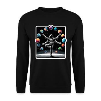 Meditating Astronaut Zen Yoga Planet - Unisex Pullover - Schwarz - Vorne - Alina (178cm) & Michal (187cm)