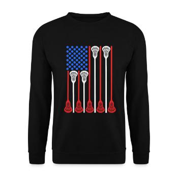 USA 4. Juli Lacrosse - Unisex Pullover - Schwarz - Vorne - Alina (178cm) & Michal (187cm)